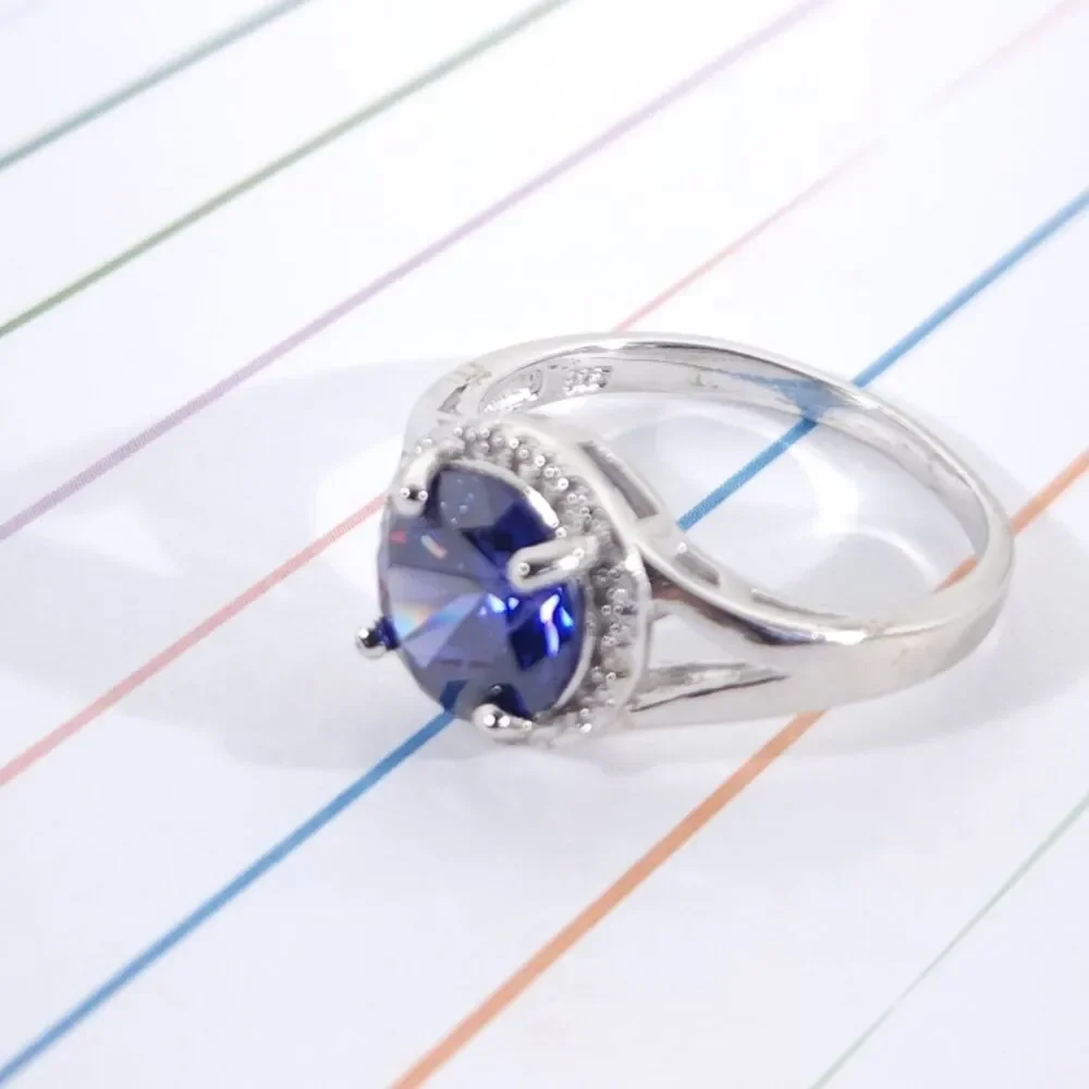Simulated Tanzanite Halo Ring Size 7 3/4